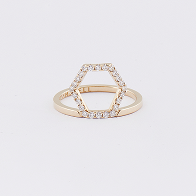 Diamond Hexagon Frame Ring YG